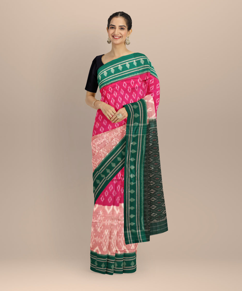Multicolor dark green cotton handloom nuapatna saree