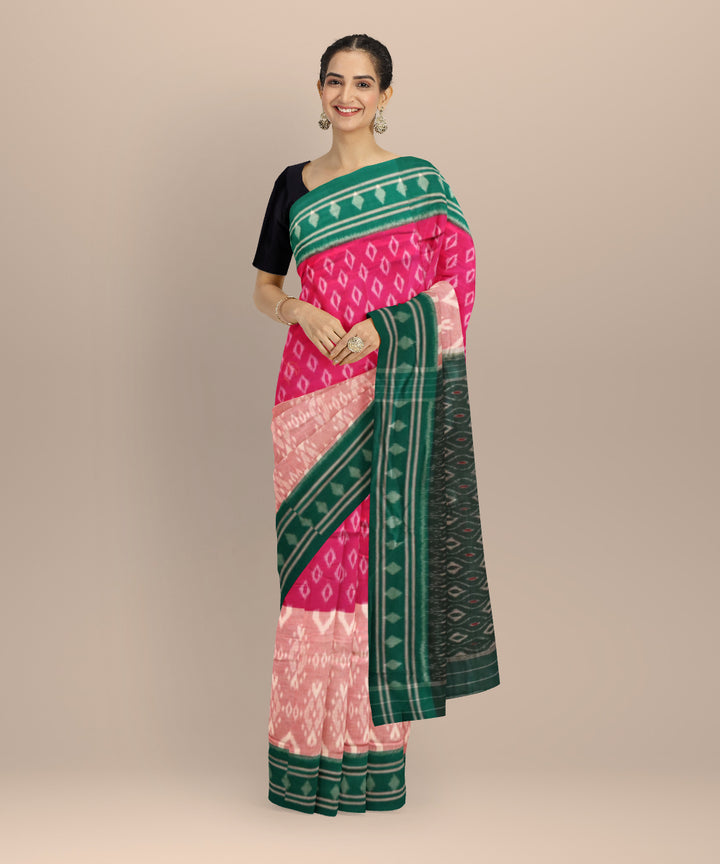 Multicolor dark green cotton handloom nuapatna saree