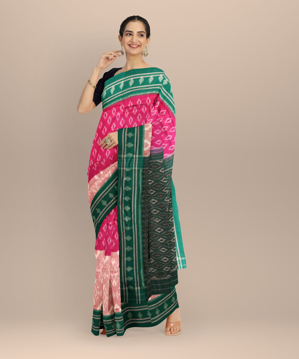 Multicolor dark green cotton handloom nuapatna saree
