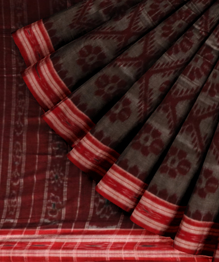 Grey dark red cotton handloom nuapatna saree