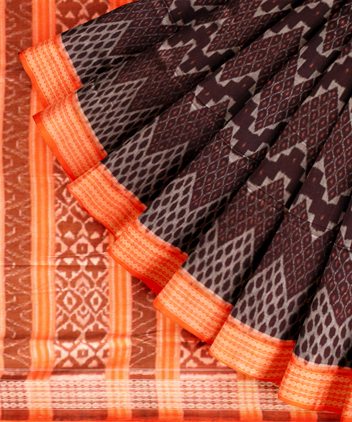 Brown orange cotton handloom sambalpuri saree
