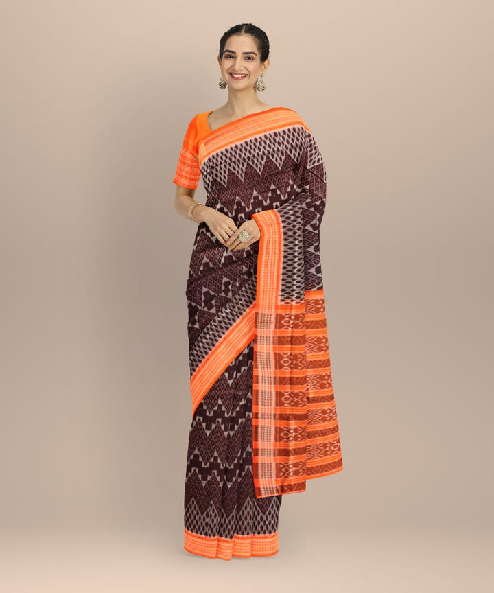Brown orange cotton handloom sambalpuri saree