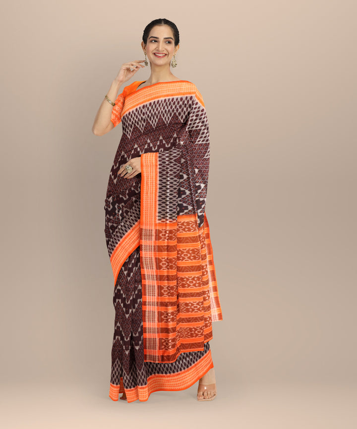 Brown orange cotton handloom sambalpuri saree