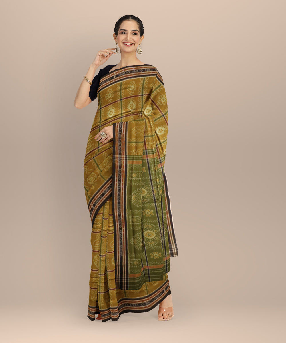 Light green black cotton handloom nuapatna saree