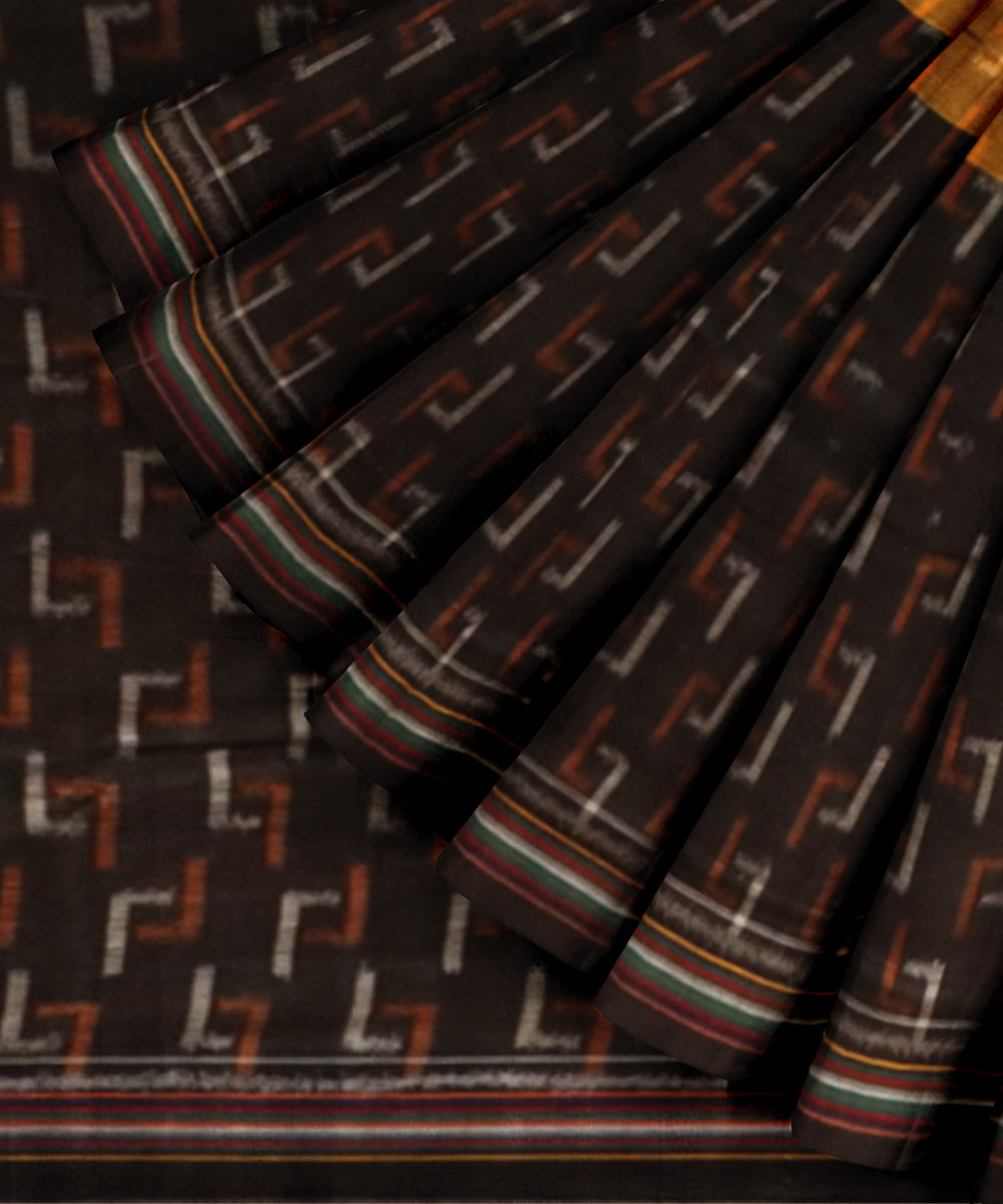 Multicolor Black Cotton Handloom Nuapatna Saree