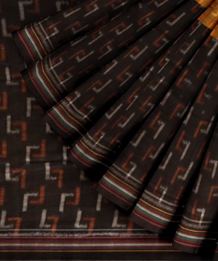 Multicolor Black Cotton Handloom Nuapatna Saree
