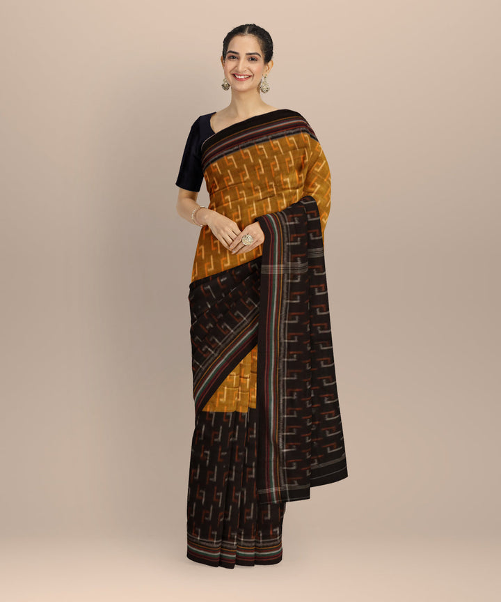 Multicolor Black Cotton Handloom Nuapatna Saree