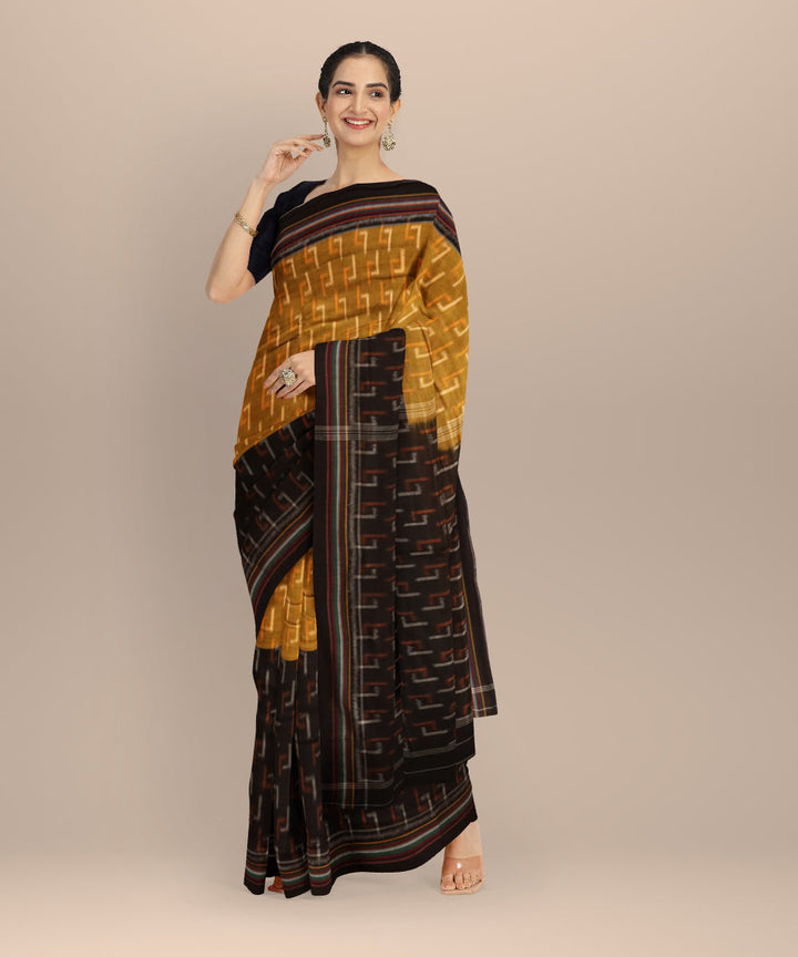 Multicolor Black Cotton Handloom Nuapatna Saree