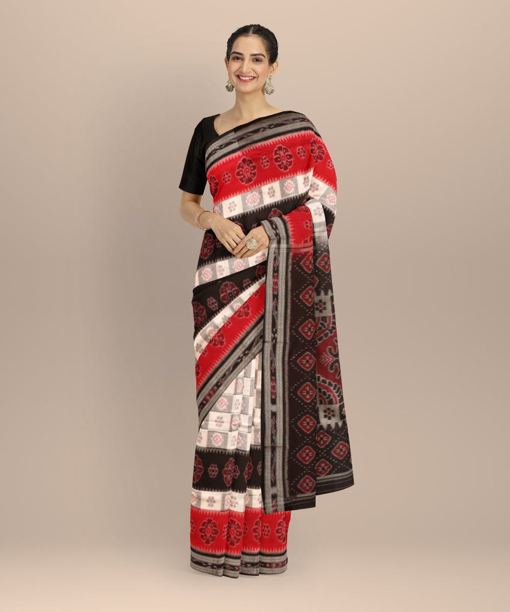Multicolor black cotton handloom nuapatna saree