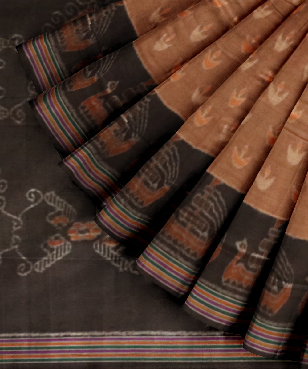 Brown black cotton handloom nuapatna saree