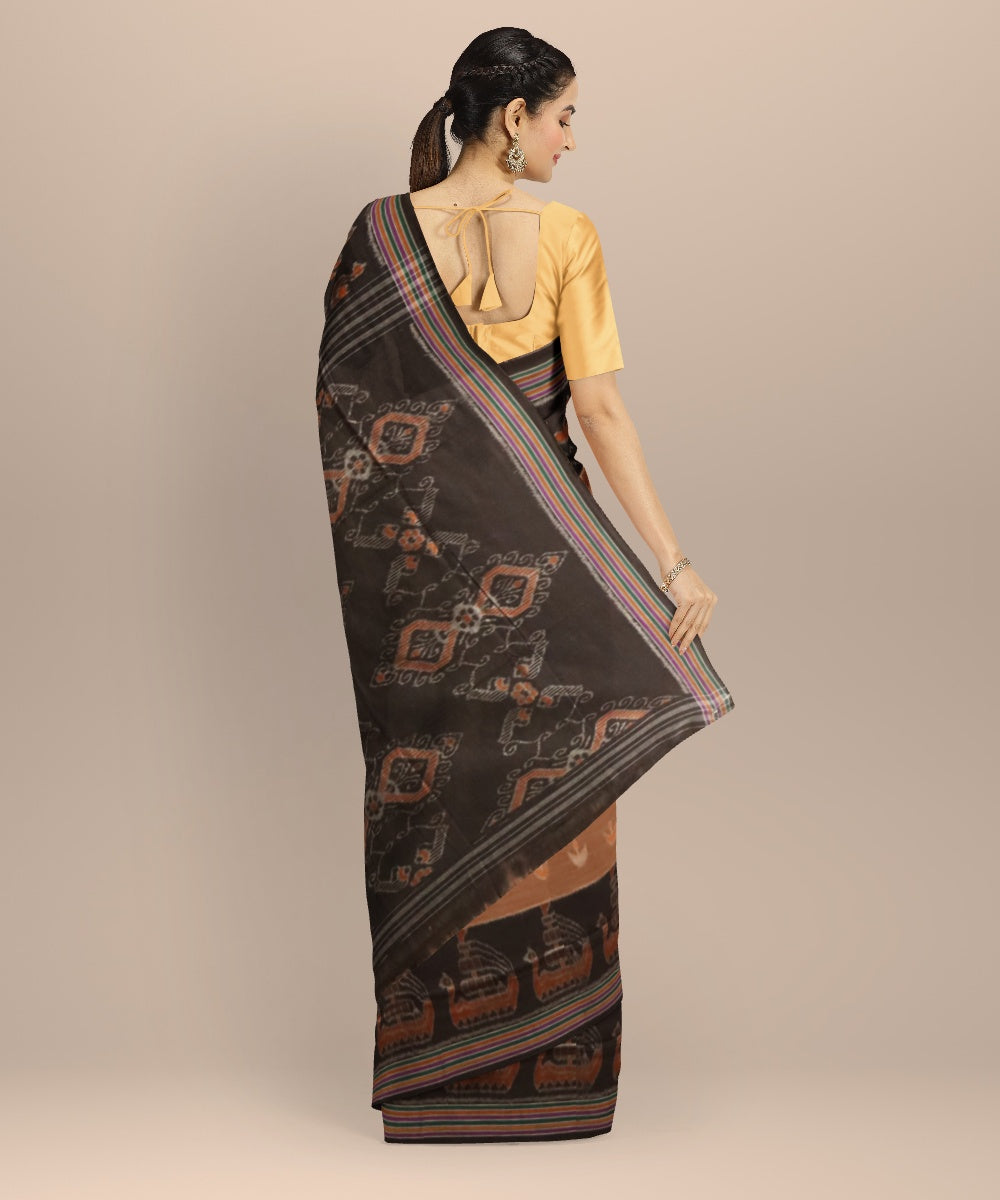 Brown black cotton handloom nuapatna saree