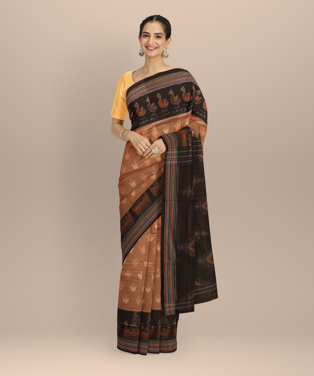 Brown black cotton handloom nuapatna saree