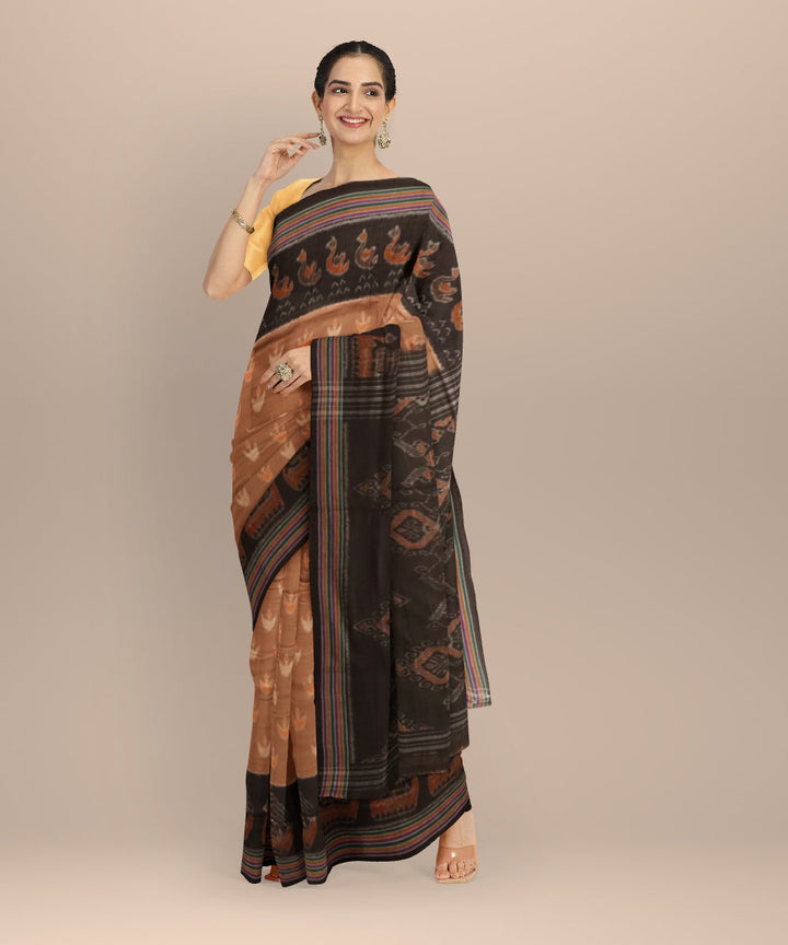 Brown black cotton handloom nuapatna saree