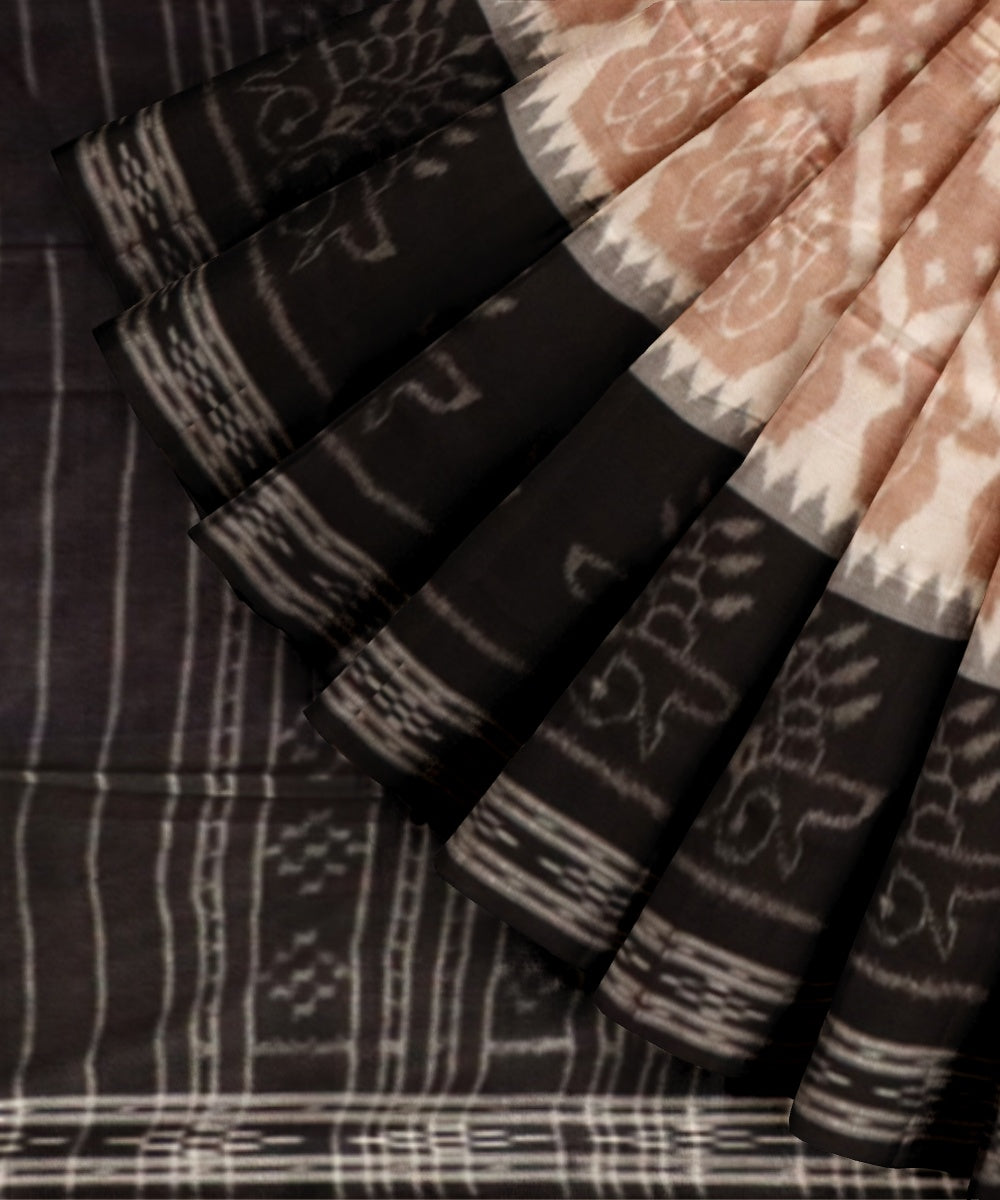 Peach black cotton handloom nuapatna saree