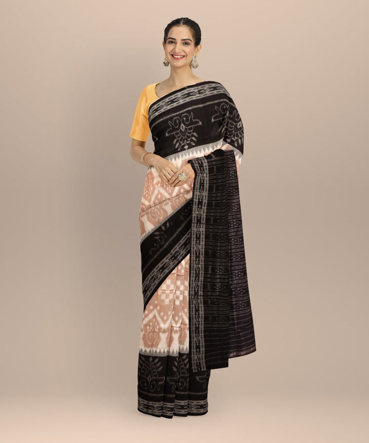 Peach black cotton handloom nuapatna saree