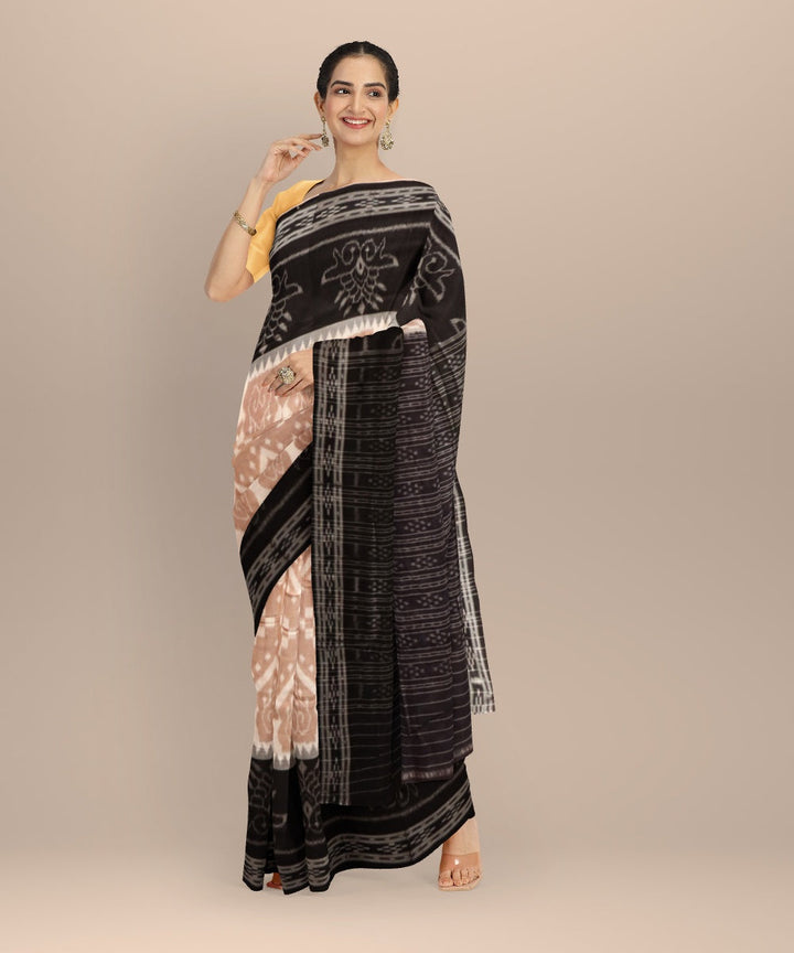 Peach black cotton handloom nuapatna saree