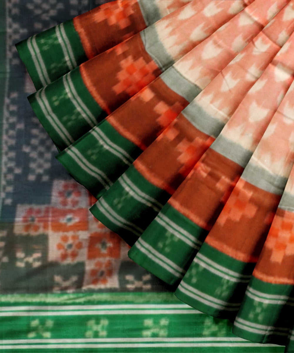 Peach multicolour cotton handloom nuapatna saree