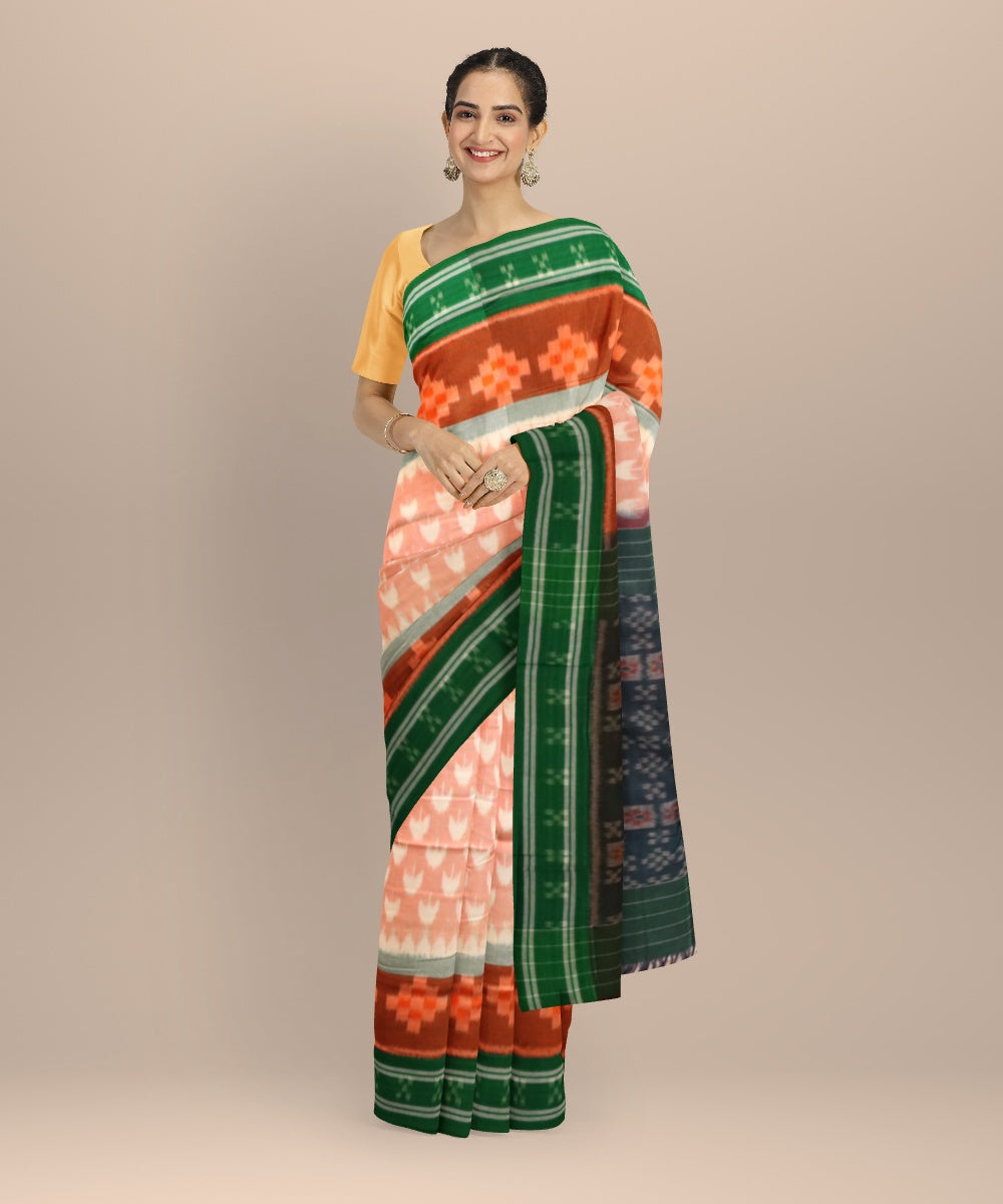 Peach multicolour cotton handloom nuapatna saree
