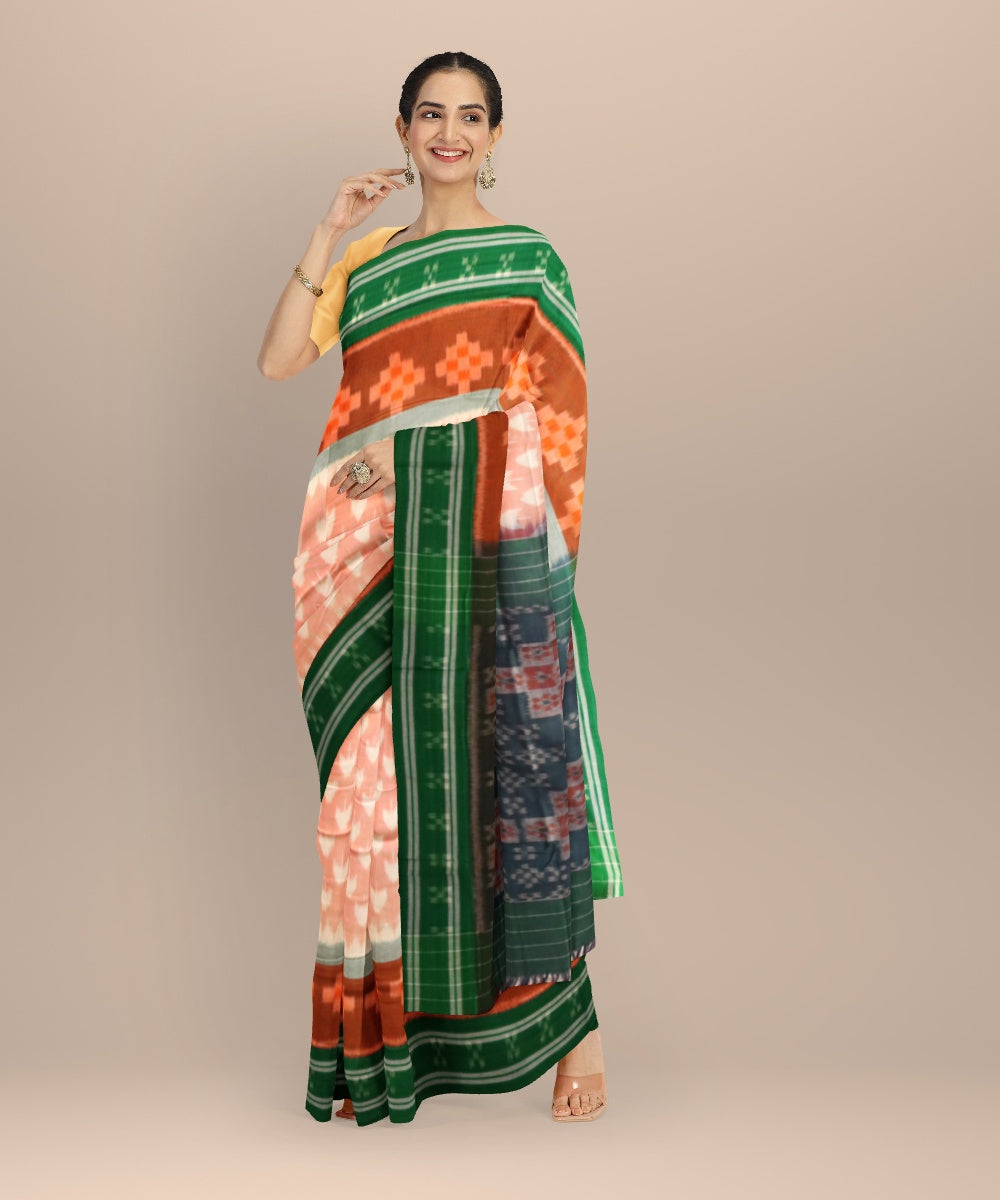 Peach multicolour cotton handloom nuapatna saree