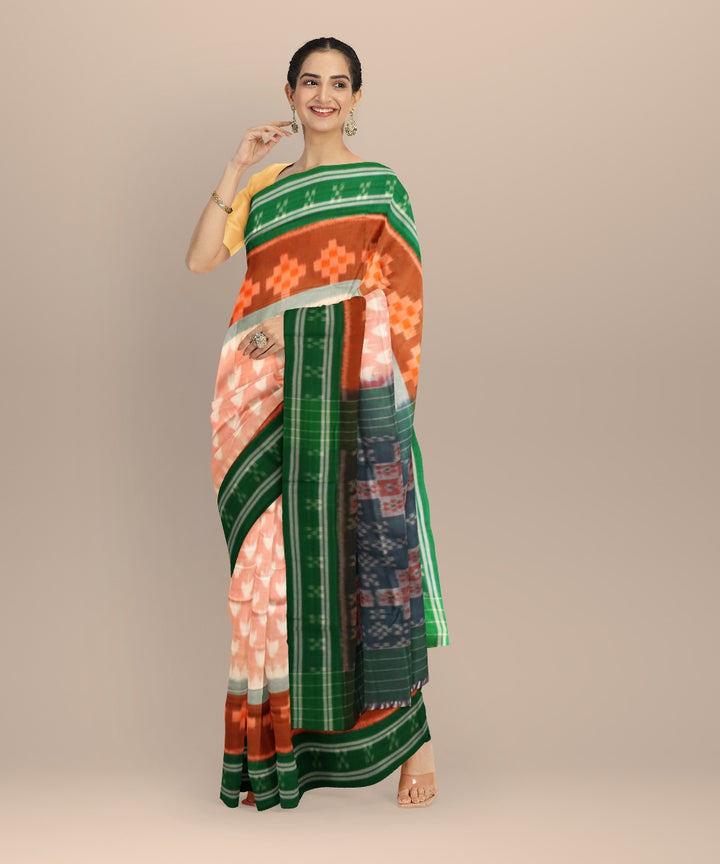 Peach multicolour cotton handloom nuapatna saree