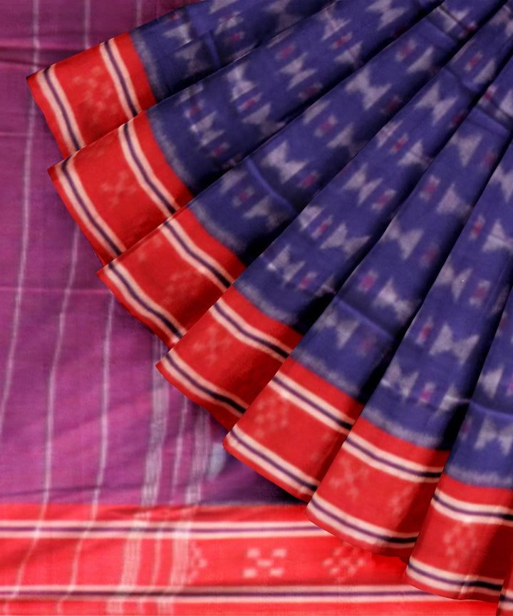 Navy blue dark red cotton handloom nuapatna saree
