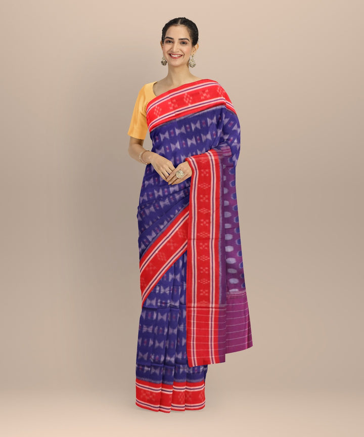 Navy blue dark red cotton handloom nuapatna saree