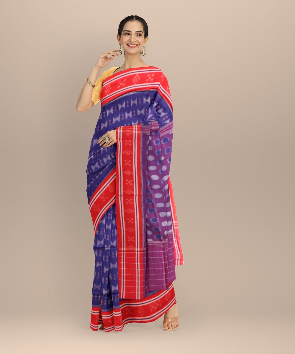 Navy blue dark red cotton handloom nuapatna saree