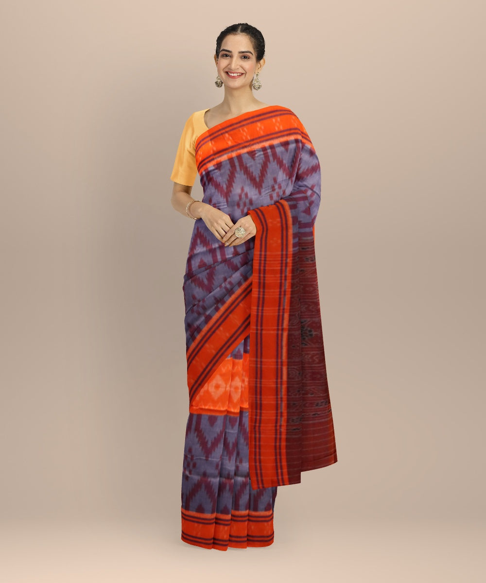 Multicolor orange cotton handloom nuapatna saree