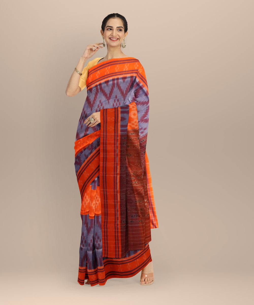 Multicolor orange cotton handloom nuapatna saree