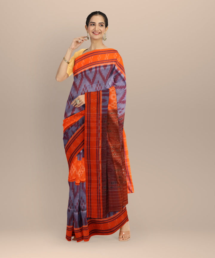 Multicolor orange cotton handloom nuapatna saree