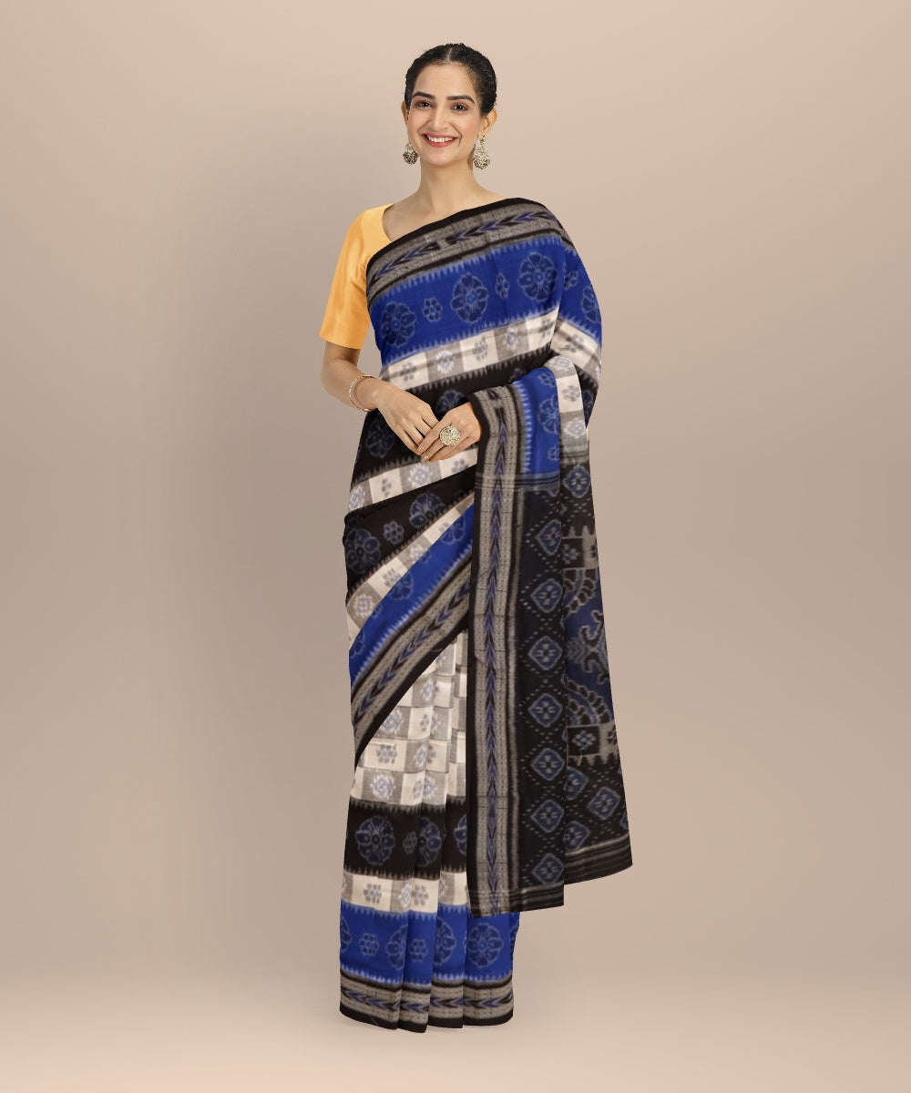 Multicolor black cotton handloom nuapatna saree