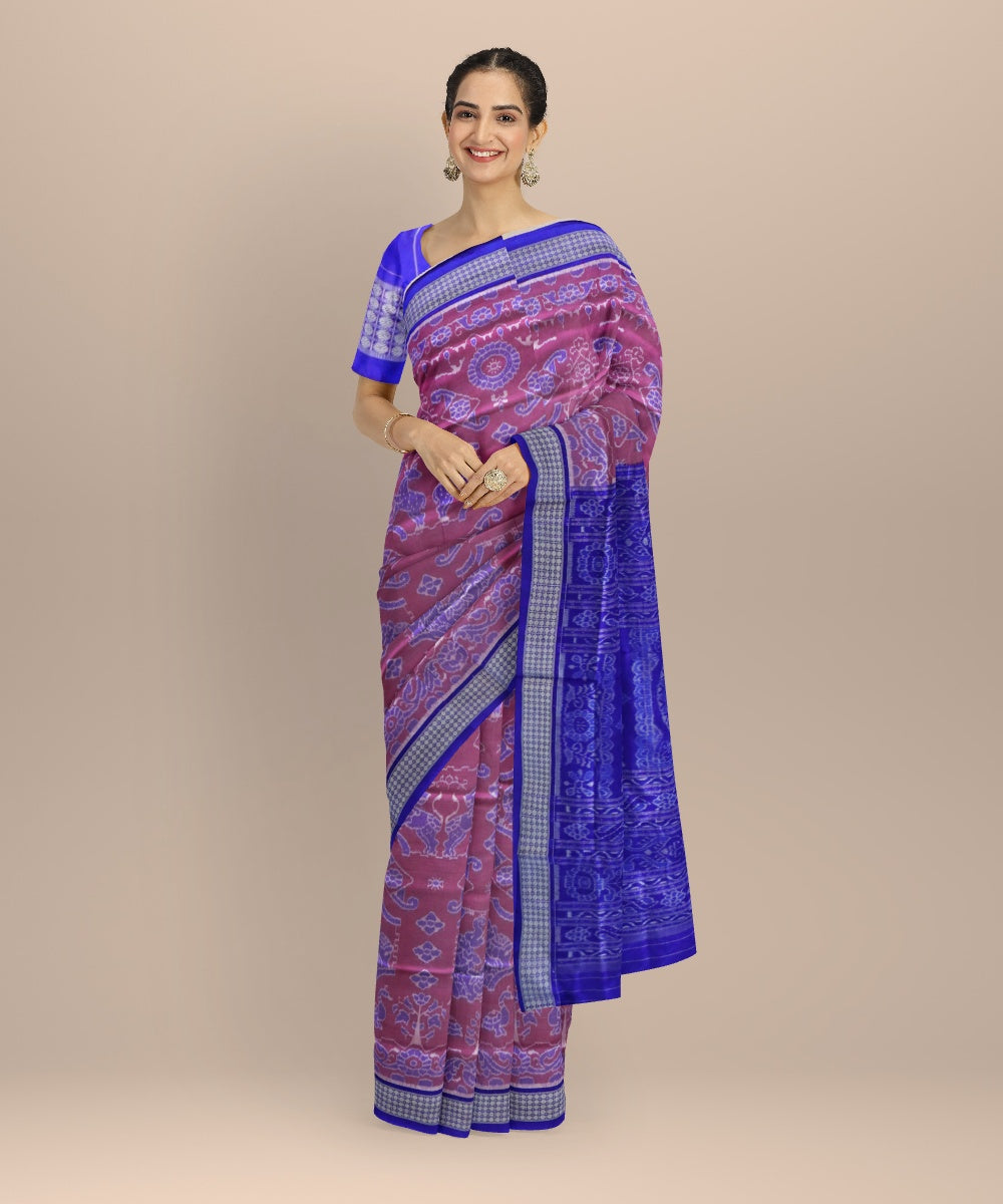 Pink duke blue silk handloom sambalpuri saree