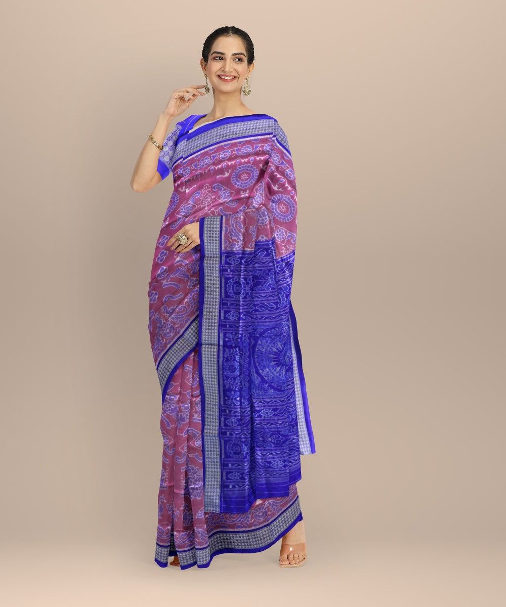 Pink duke blue silk handloom sambalpuri saree