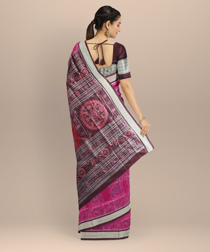 Dark Raspberry & claret silk handloom sambalpuri saree