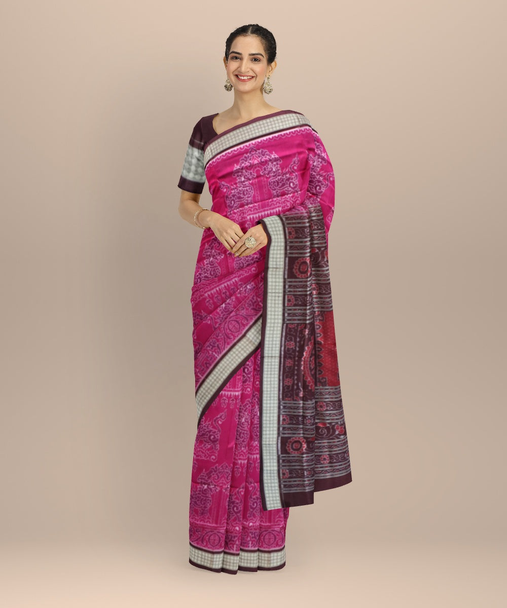Dark Raspberry & claret silk handloom sambalpuri saree