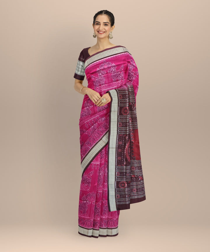 Dark Raspberry & claret silk handloom sambalpuri saree