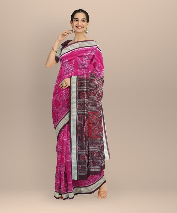 Dark Raspberry & claret silk handloom sambalpuri saree