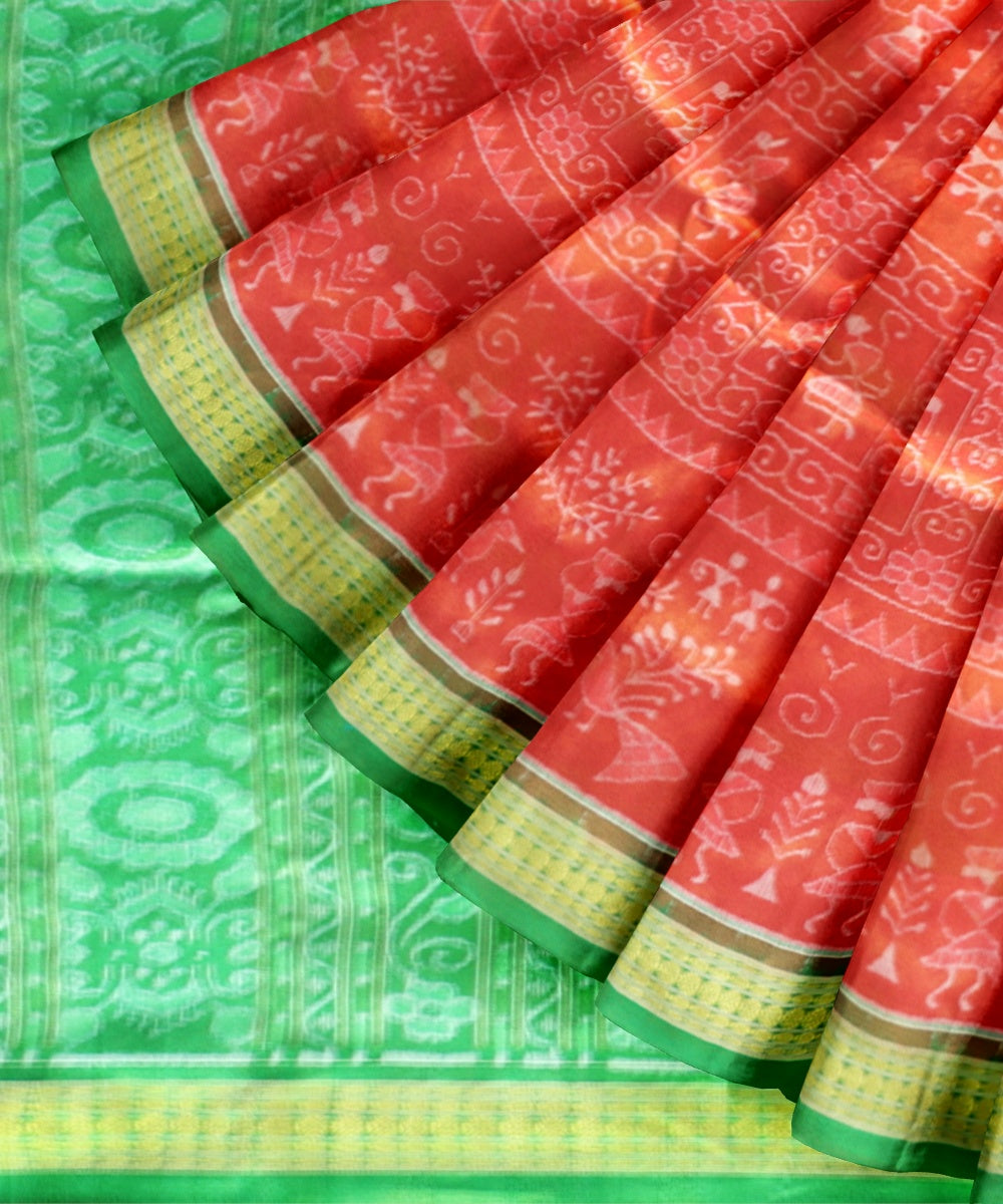 Red forest green silk handloom sambalpuri saree