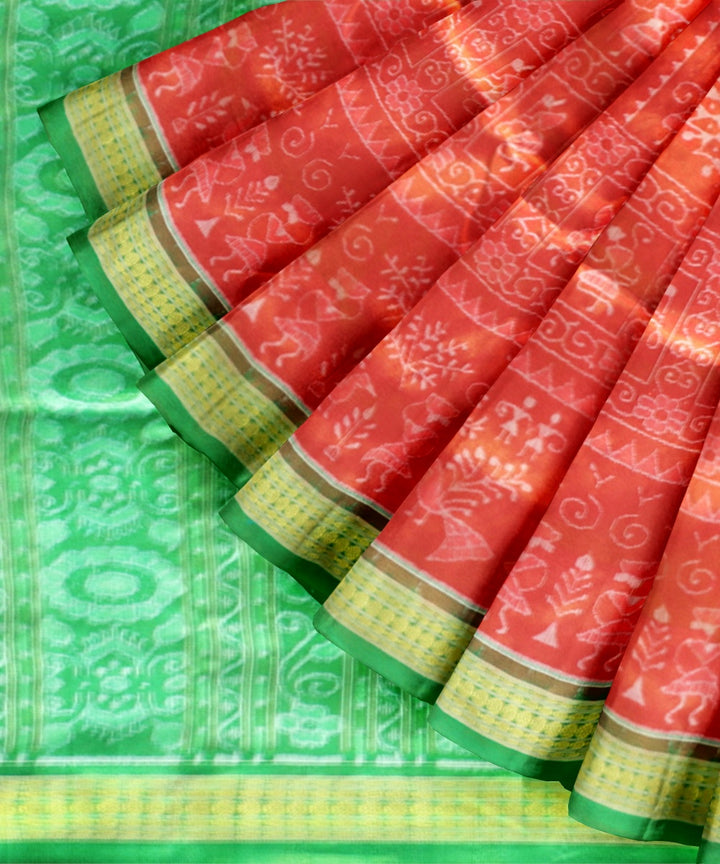 Red forest green silk handloom sambalpuri saree