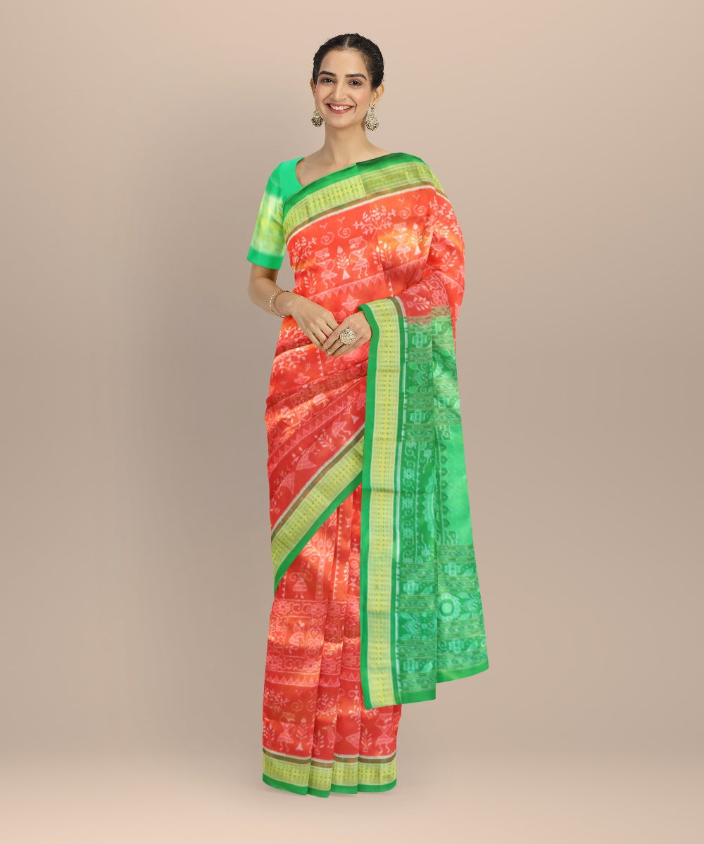 Red forest green silk handloom sambalpuri saree