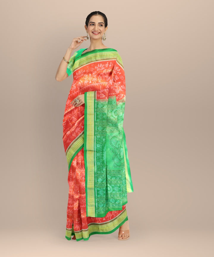 Red forest green silk handloom sambalpuri saree