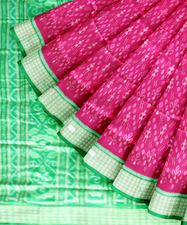 Pink forest green silk handloom sambalpuri saree