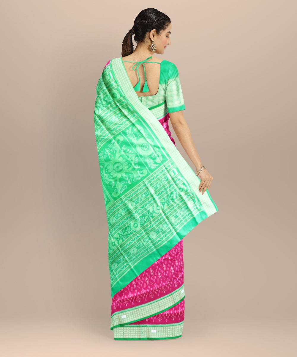 Pink forest green silk handloom sambalpuri saree
