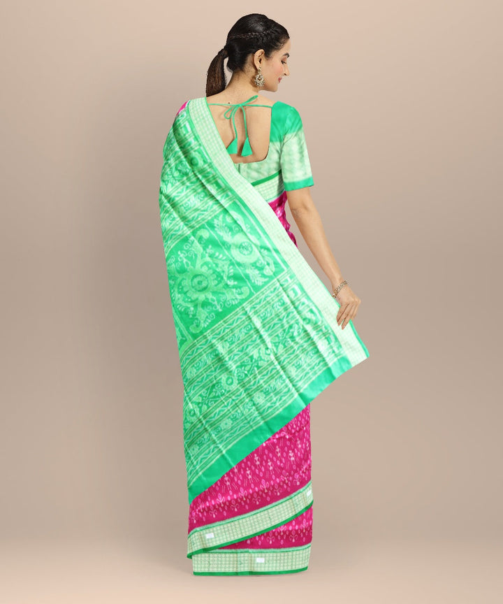 Pink forest green silk handloom sambalpuri saree