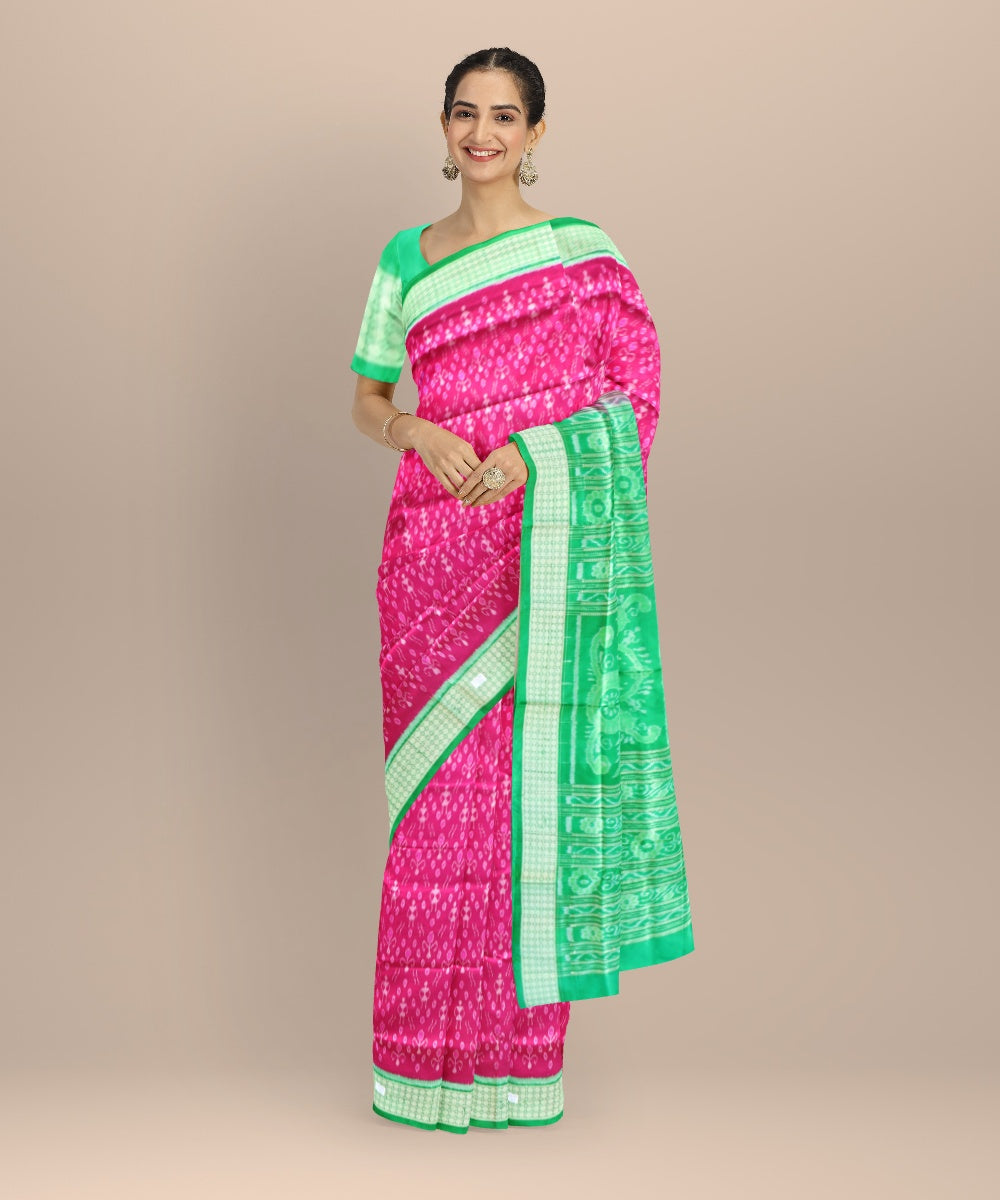 Pink forest green silk handloom sambalpuri saree