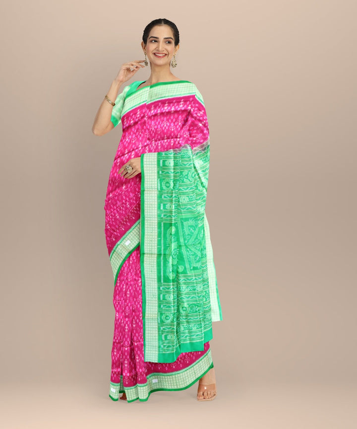 Pink forest green silk handloom sambalpuri saree