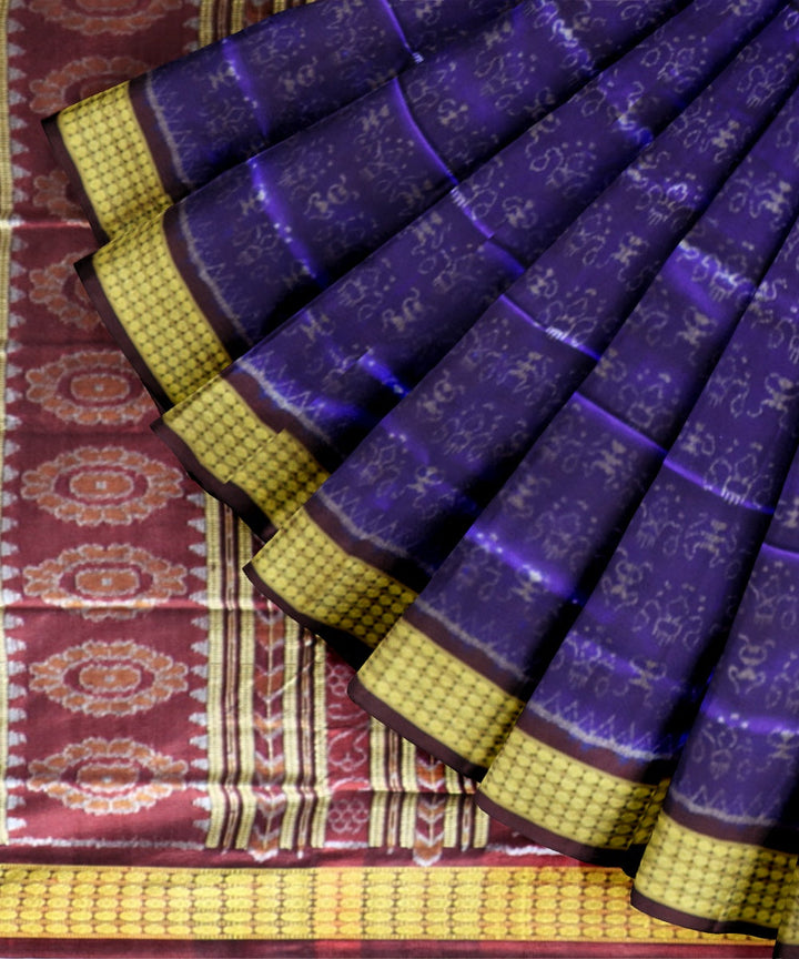 Navy blue coffee silk handloom sambalpuri saree