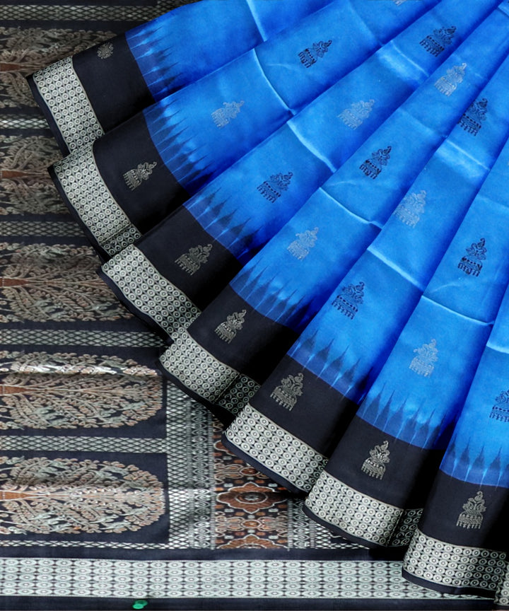 Navy blue black silk handloom bomkai saree