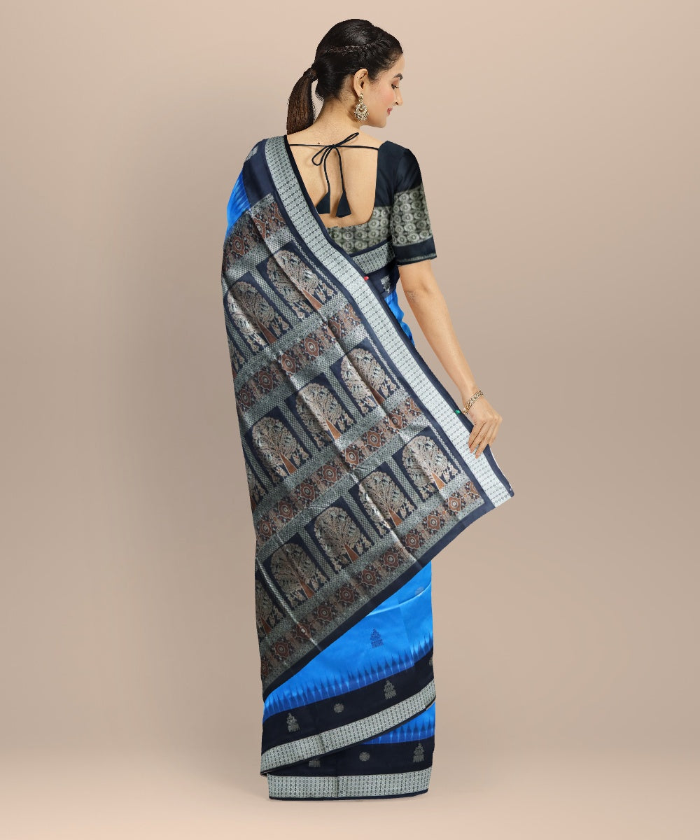 Navy blue black silk handloom bomkai saree
