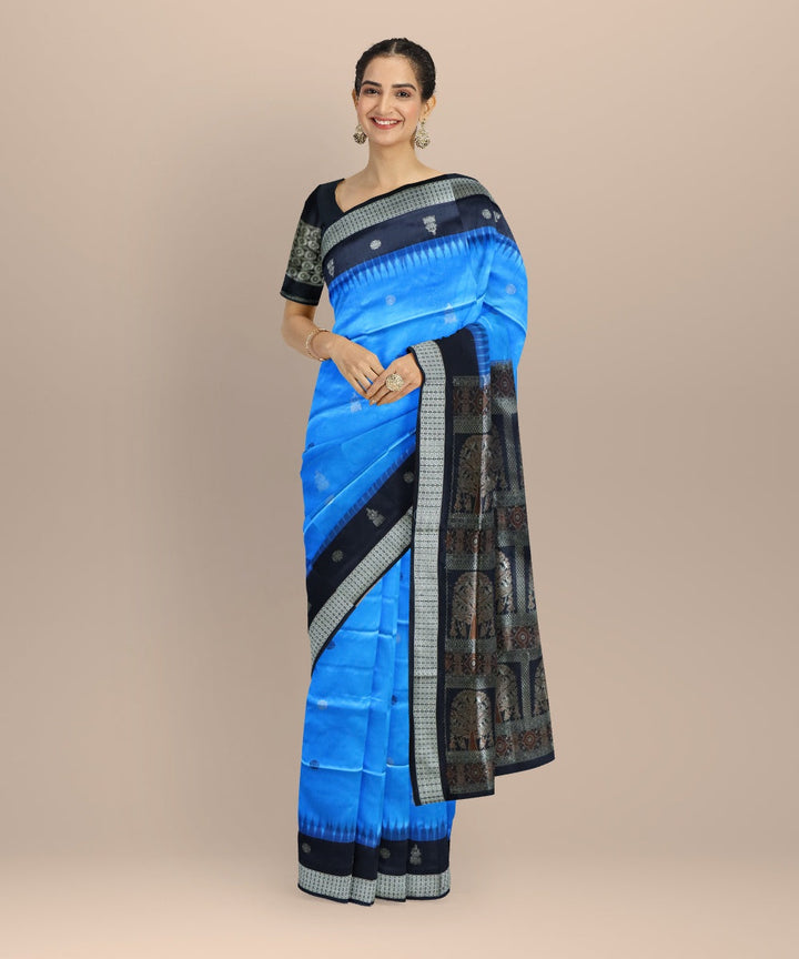 Navy blue black silk handloom bomkai saree
